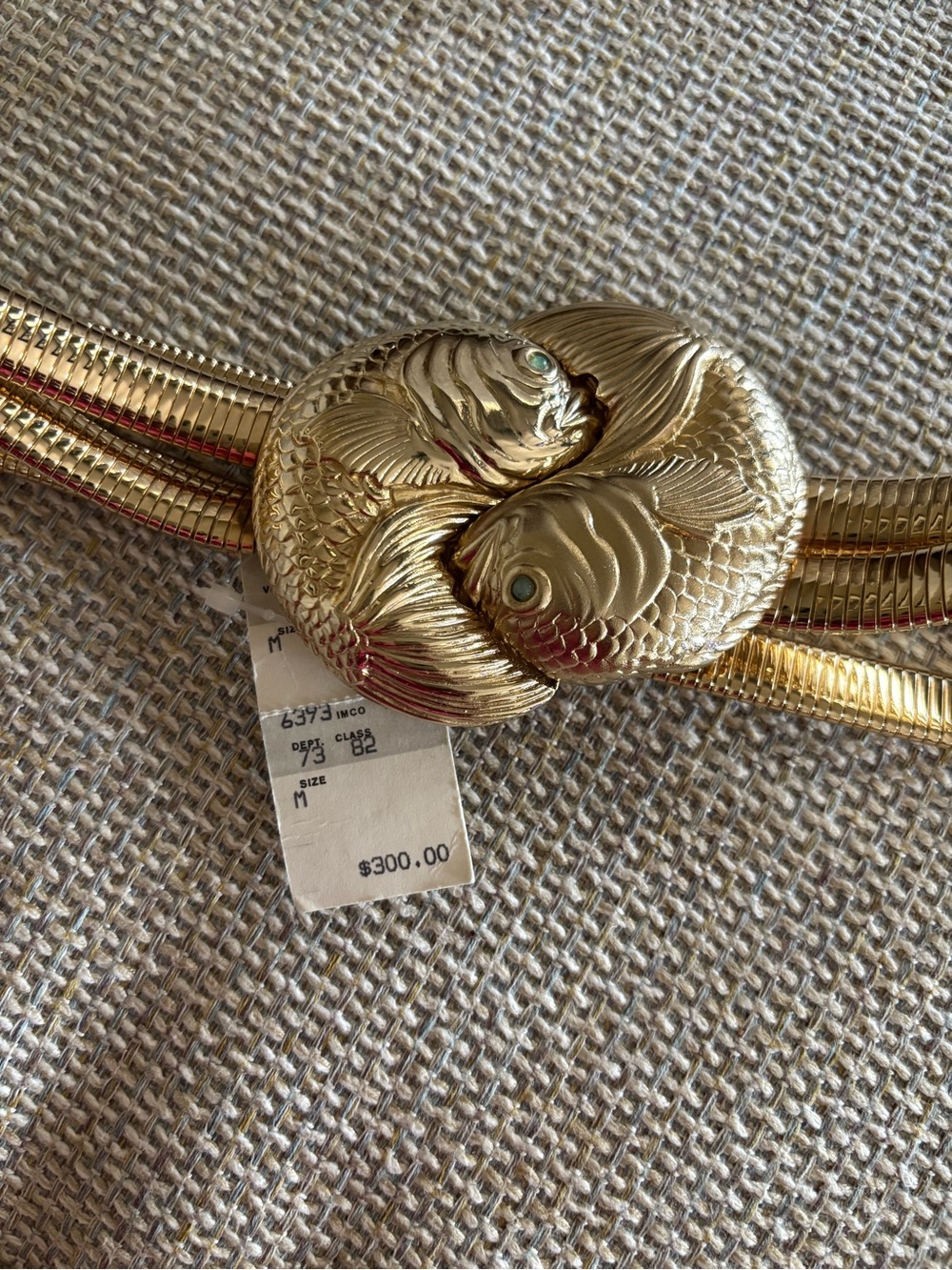 Judith Leiber Gold Double Fish Motif Stretch Belt